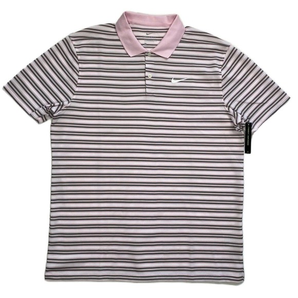 Nike Mens Dri-Fit Victory Striped Golf Polo Shirt Pink L - Picture 1 of 13